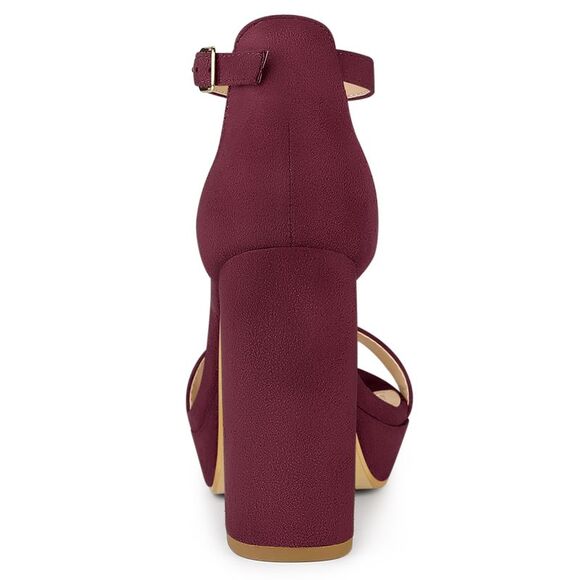 Ankle Strap Burgundy Platform Chunky High Heel Sandals - Picture 3 of 6